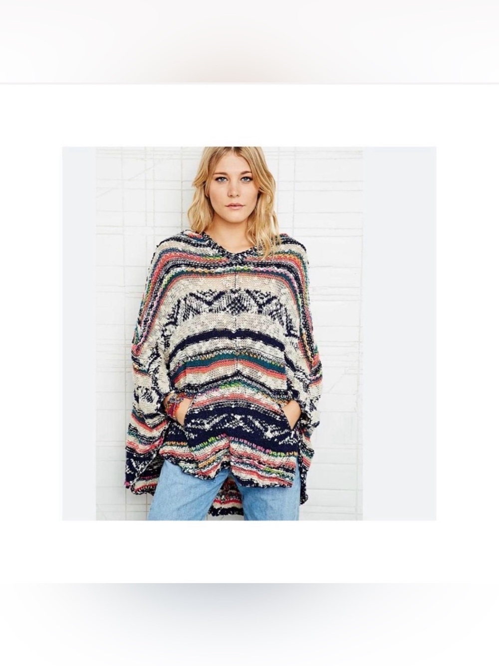 Free People Bubble Tea Yarn Poncho Hood Sweater